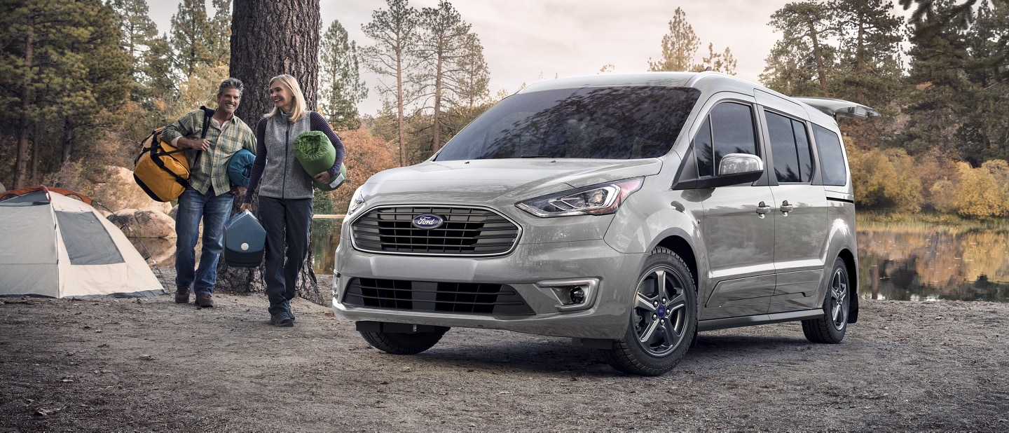 2023 Ford Transit Connect Passenger Wagon in Solar Silver at a campsite